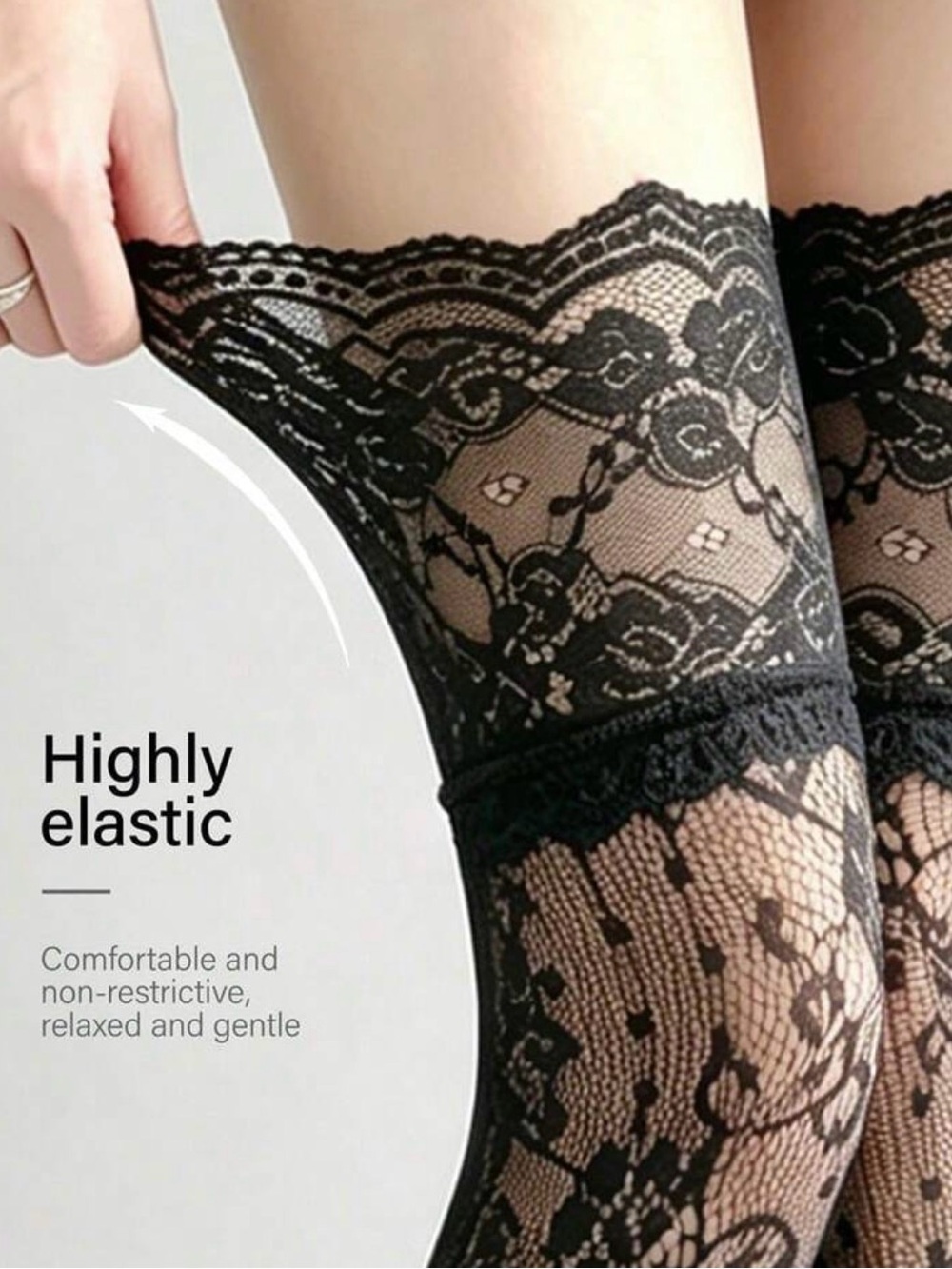Black Lace Thigh-High Stocks - Picture 3 of 5